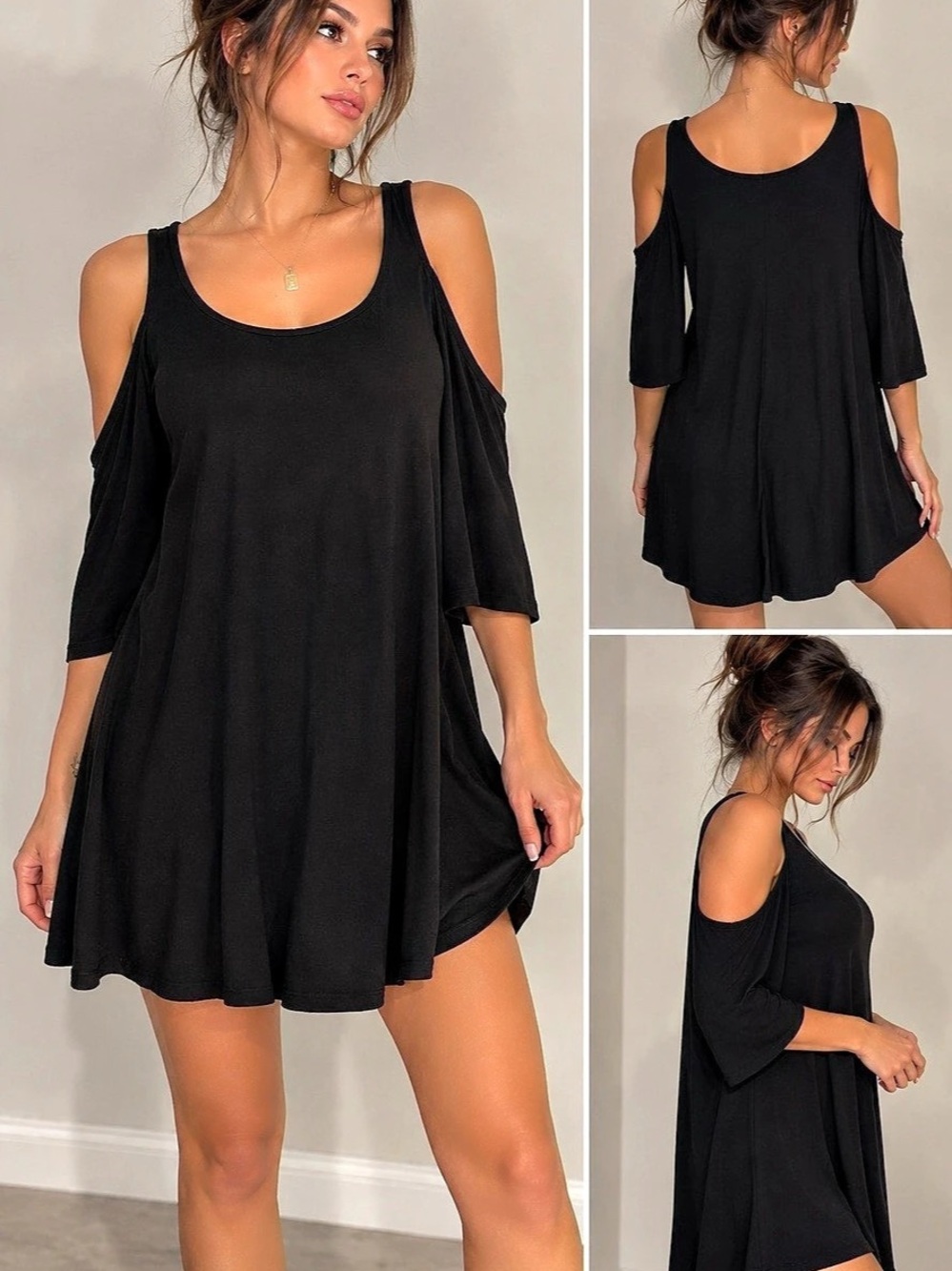 Heart Hips Cold Shoulder Mini Dress in Black Size Small Like New